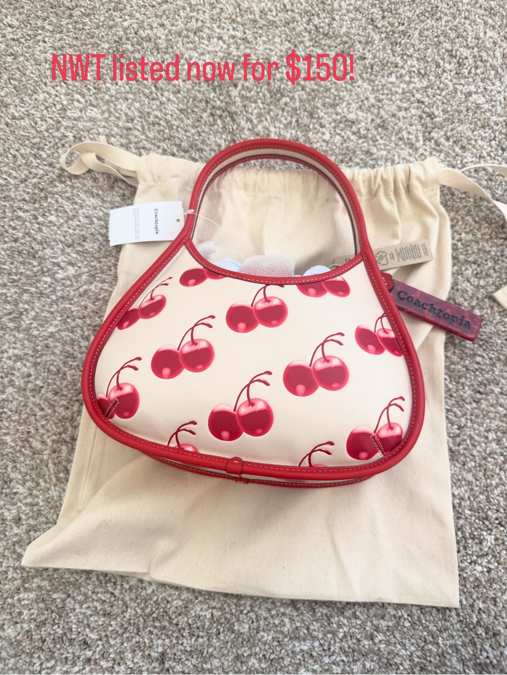 Coach Cream Shoulder Bag with Red Cherry Print - Picture 2 of 7